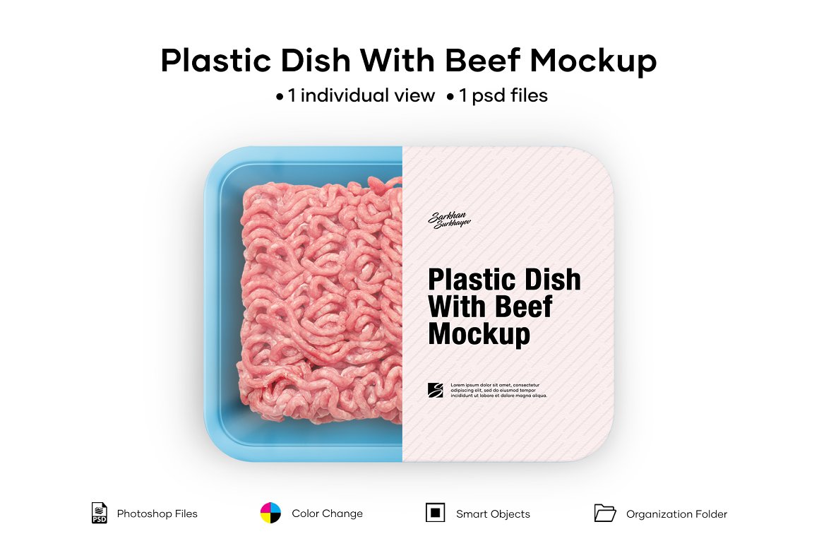 CreativeMarket - Plastic Dish With Beef Mockup 5005127
