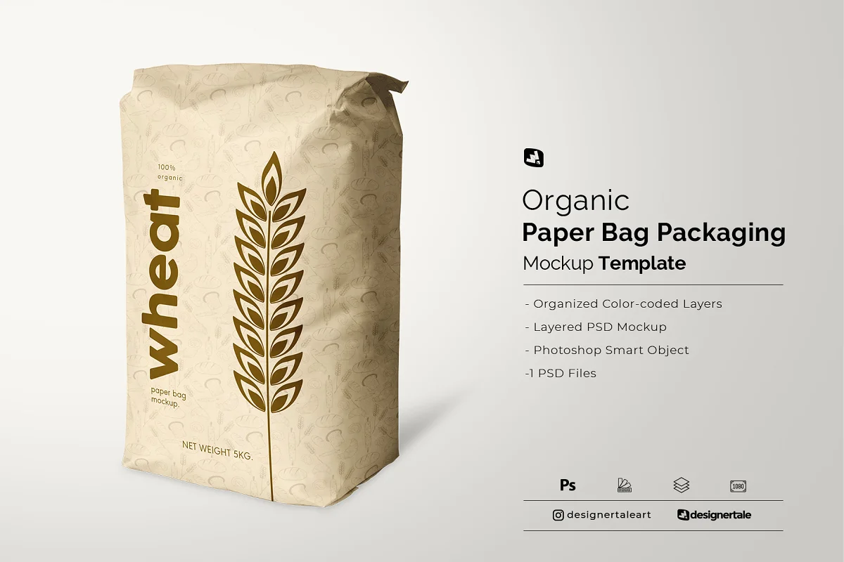 CreativeMarket - Organic Paper Bag Packaging Mockup 6610437