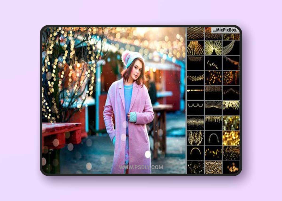 100 Golden Lights Photo Overlays