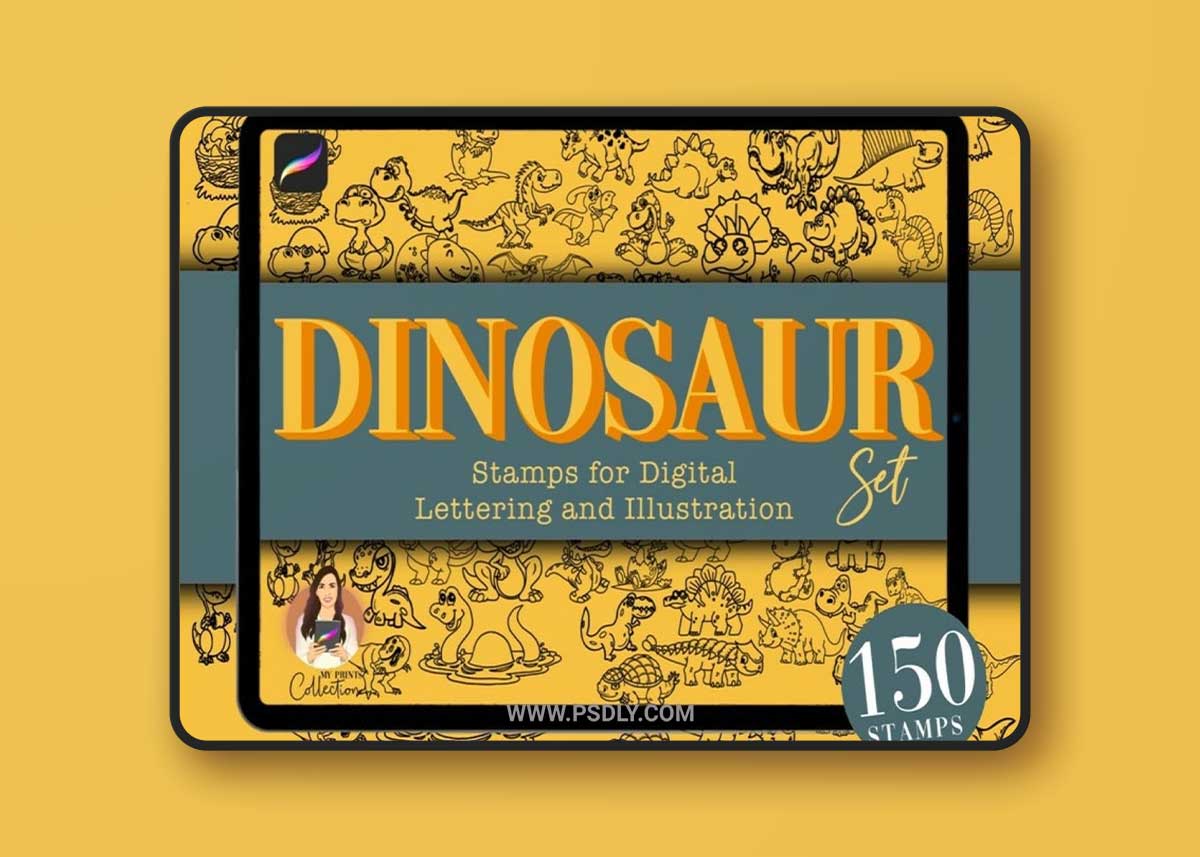 150 Dinosaur Procreate Stamps Set