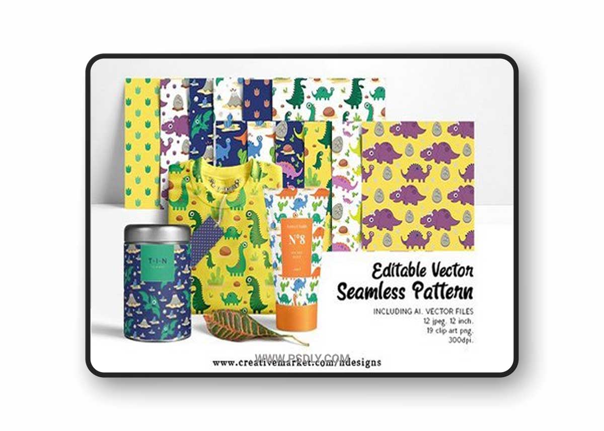 Dinosaur Seamless Pattern Editable
