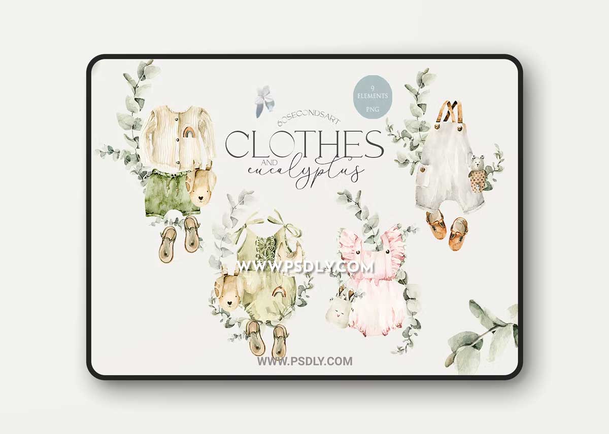 Watercolor baby clipart Girl boy dress Eucalyptus HSTZBSP