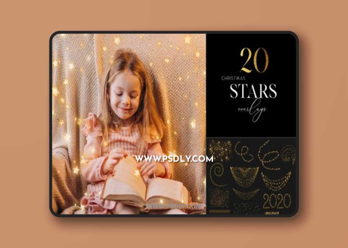 20 Christmas Stars Clipart, Gold Stars