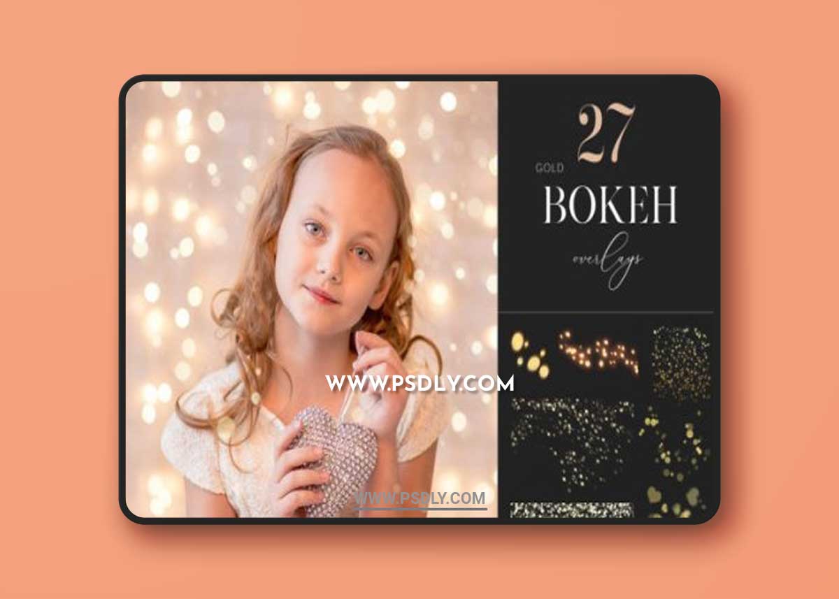 27 Gold Bokeh Overlays, Christmas