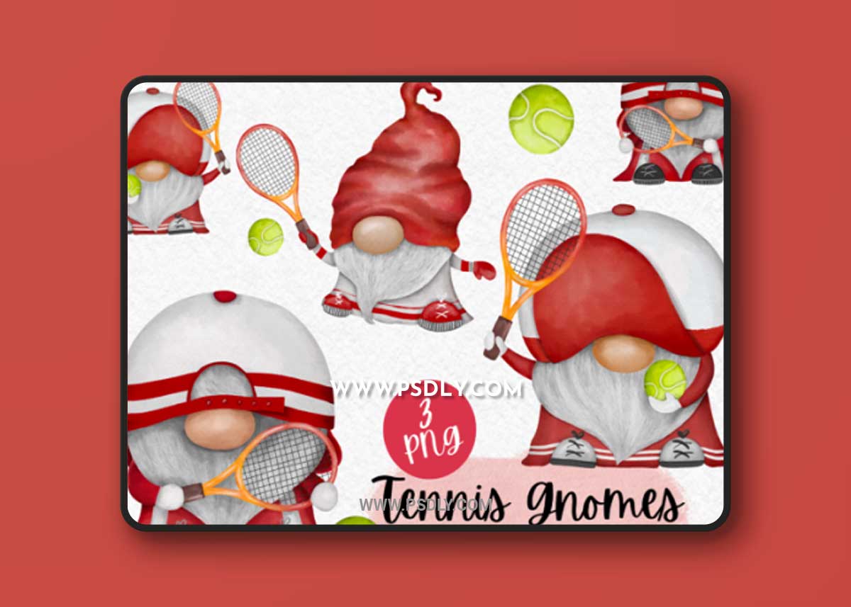Tennis Gnomes Watercolor Clipart