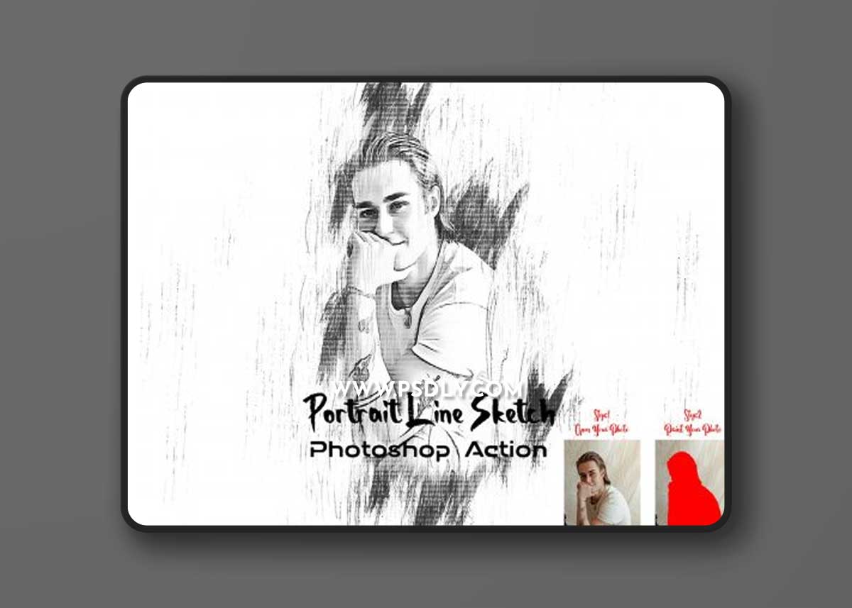 CreativeMarket - Portrait Line Sketch PS Action 7228901