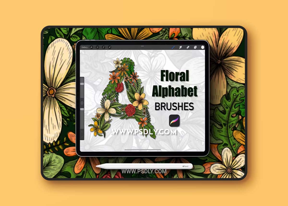 Floral Alphabet Procreate Stamp Brushes 6LEVL3K