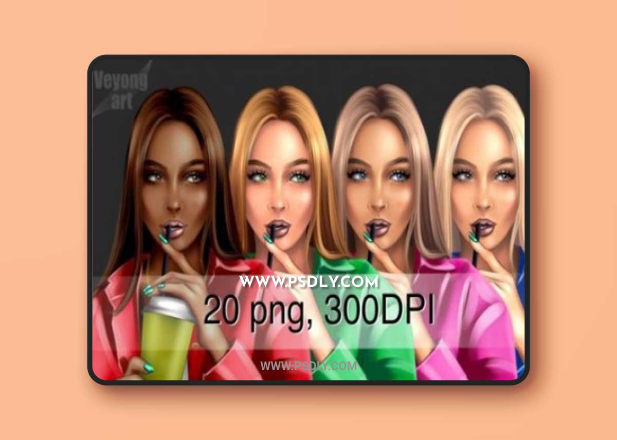 Girl with Ice Coffee Clipart