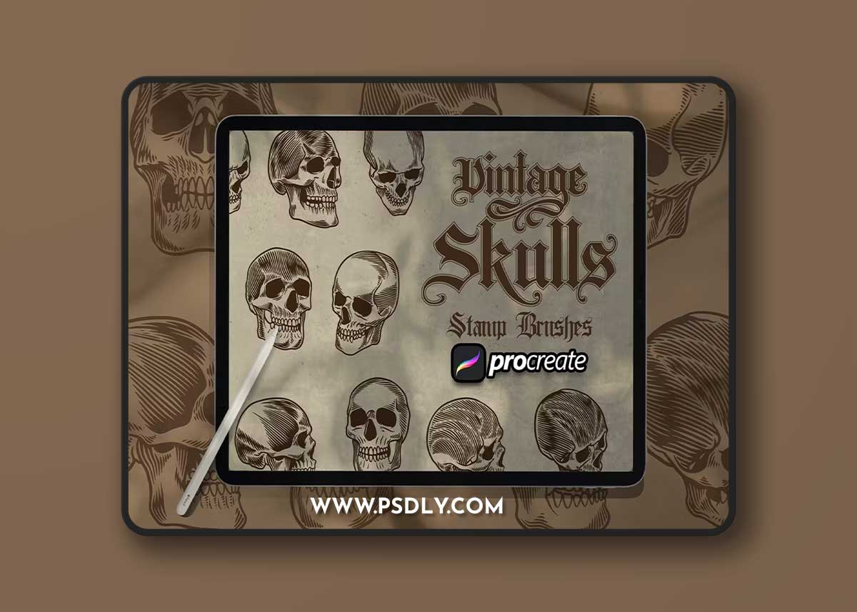 Vintage Skull Brush Stamp GWSJP2K