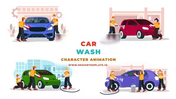 Videohive Vehicle Car Washing Character Animation 38960464