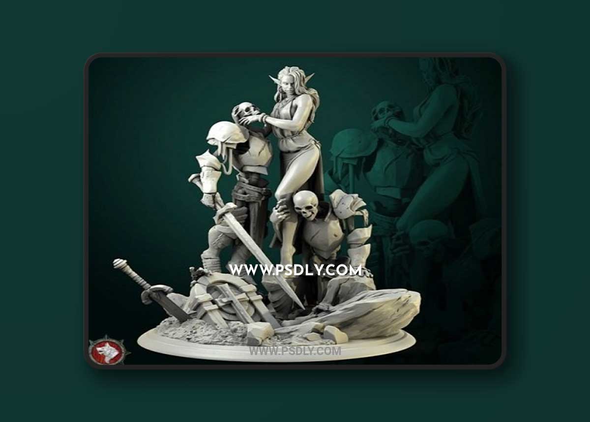 Diorama Laedria the Necromancer with skeletons – 3D Print Model