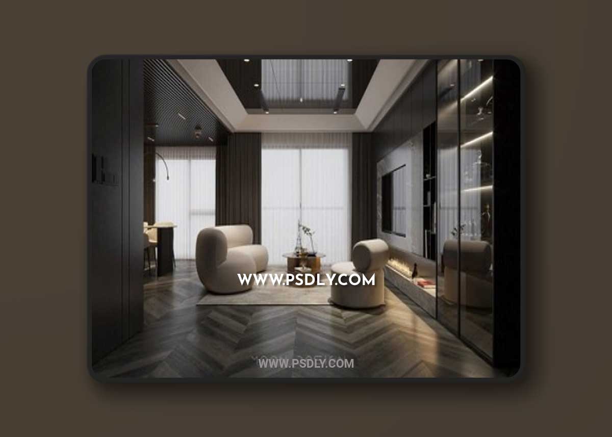 Living Room- Kitchen Interior By Trung 3D Model