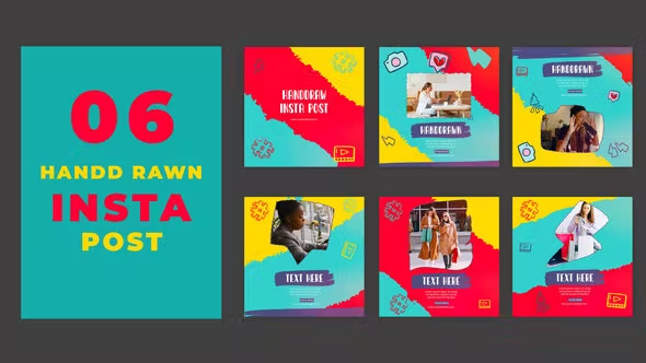 Videohive Colorful Hand Drawn Instagram Social Media Post 39215444