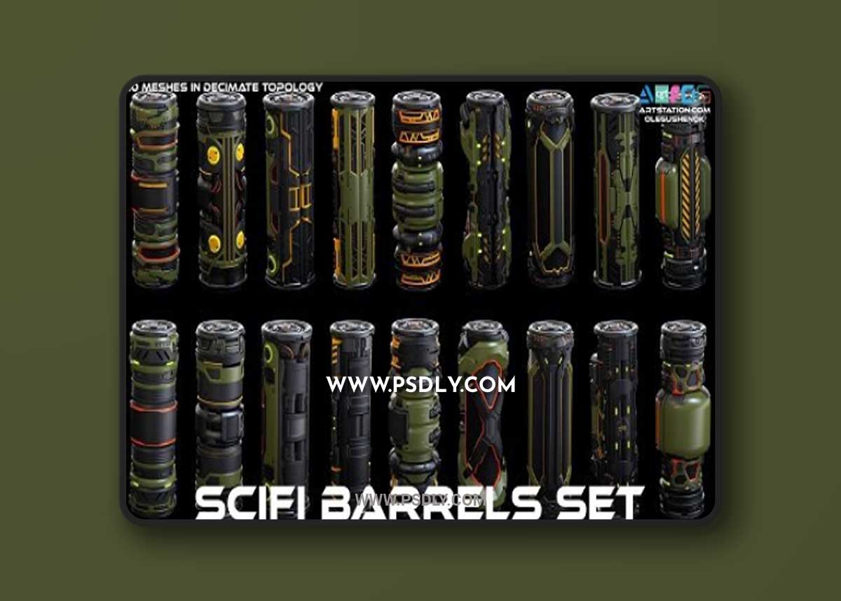 ArtStation - SciFi Barrels set 3D Model