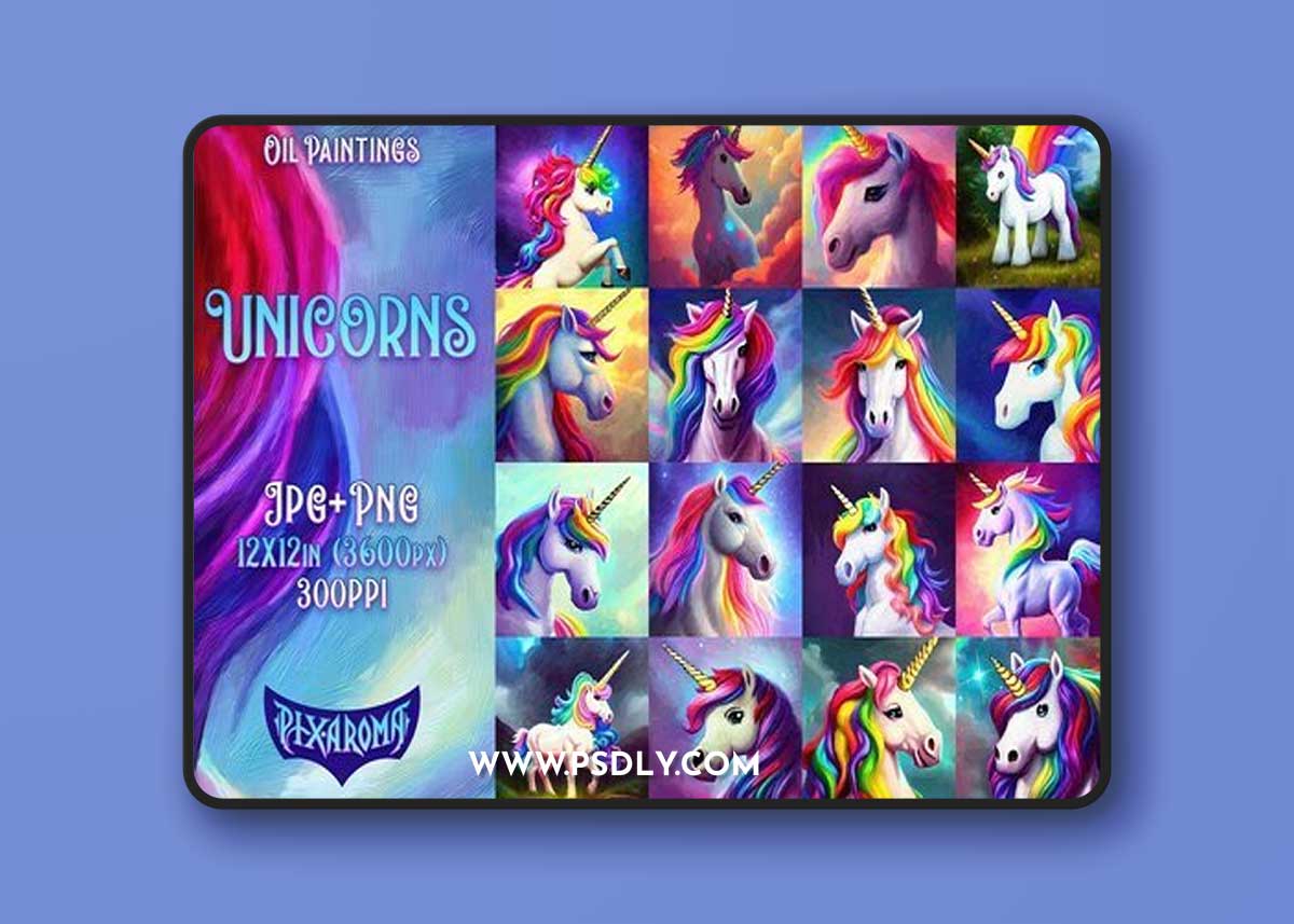 CreativeMarket - Unicorn Oil Paintings 7796416