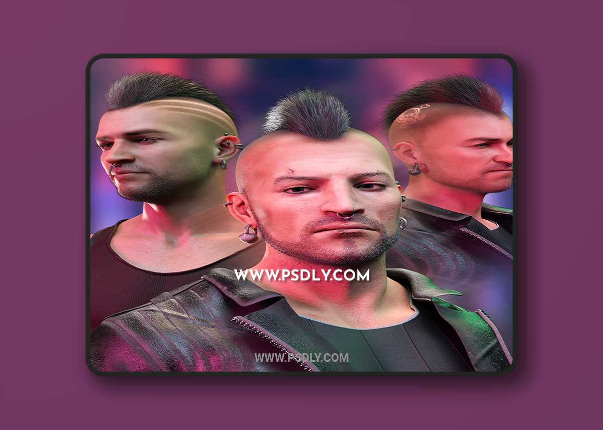 M3DMatt Crest Hair and Piercings Set for Genesis 8 and 8.1 Males