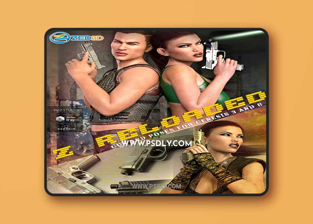 Z Reloaded Gun and Poses for Genesis 3 and 8 DAZ