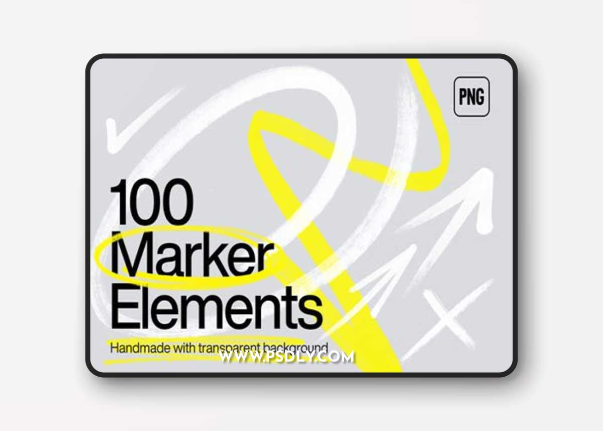 100 Handmade Marker Elements - Transparent PNG