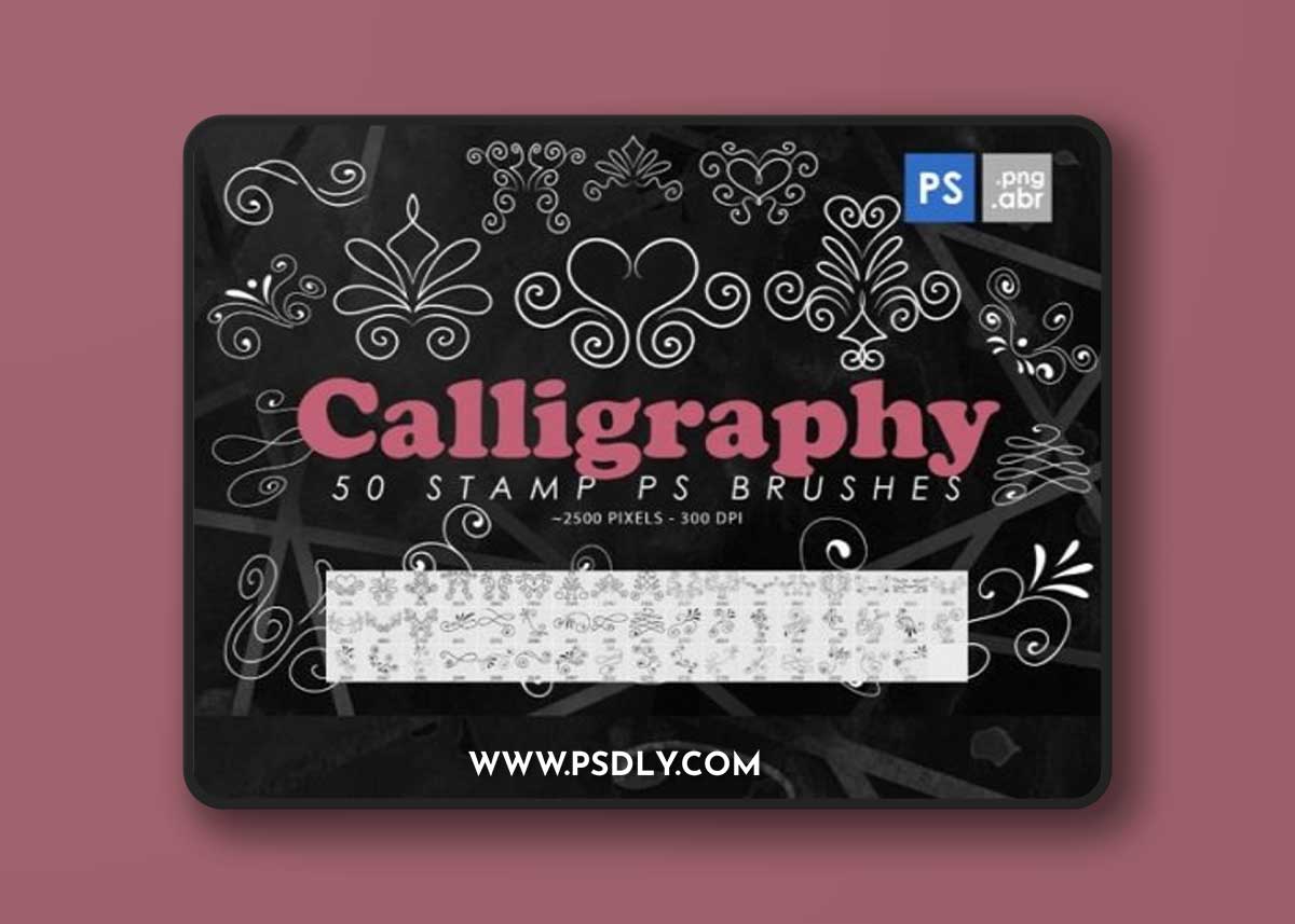 50 Calligraphy Photoshop Stamp Brushes