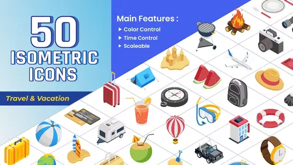 Videohive Isometric Icons - Travel & Vacation 43933268