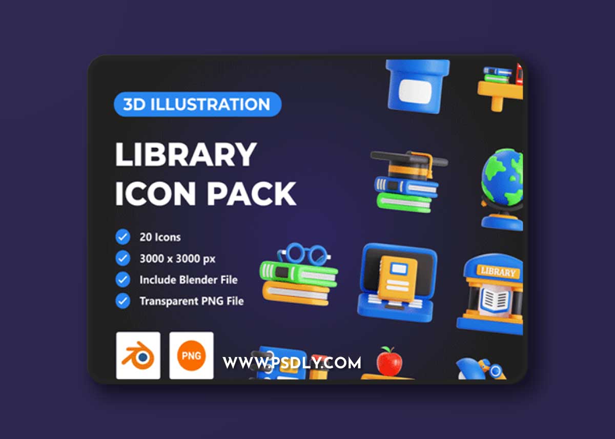 Library 3D Icon Pack Ui8.net