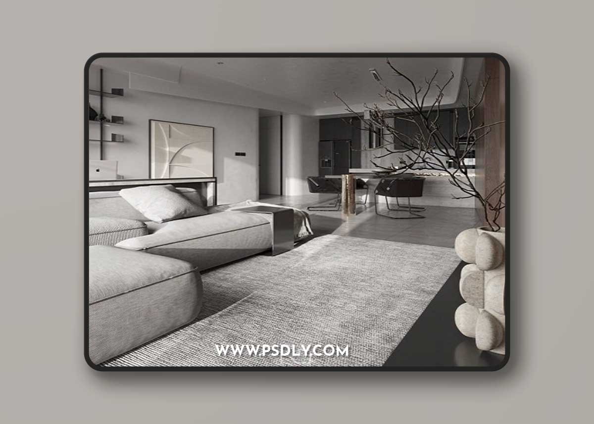 Living Room - Kitchen Interior Model By Tran Nghia