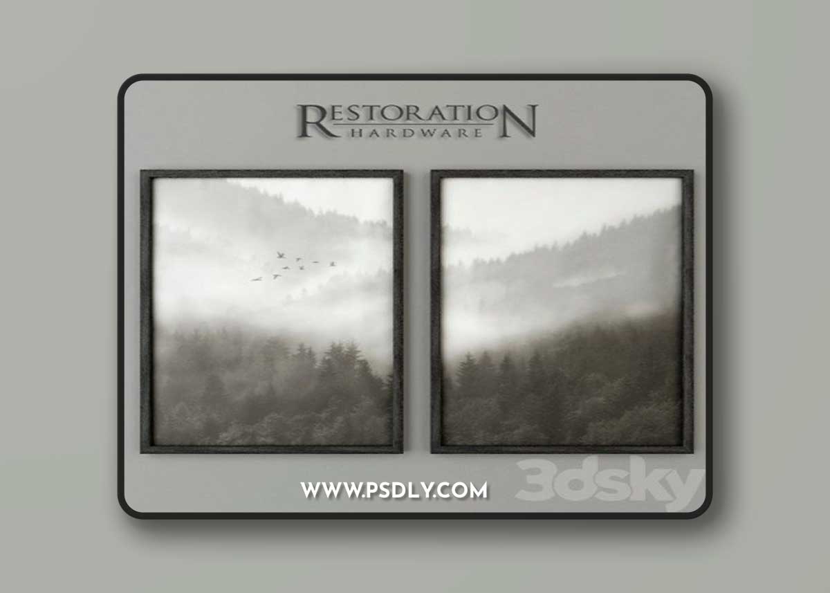 RH Mountain Landscape Vellum Diptych Set