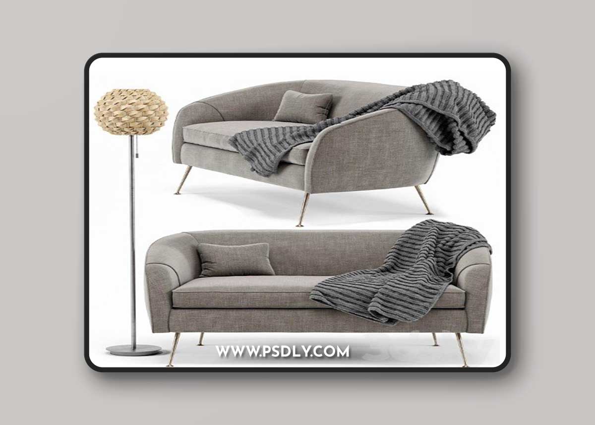 Stella Mid-Century Loveseat, Urchin Rattan Floor Lamp