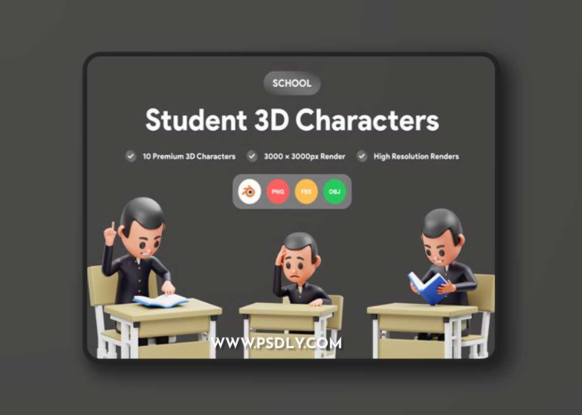 Student Character 3D Illustration Ui8.net
