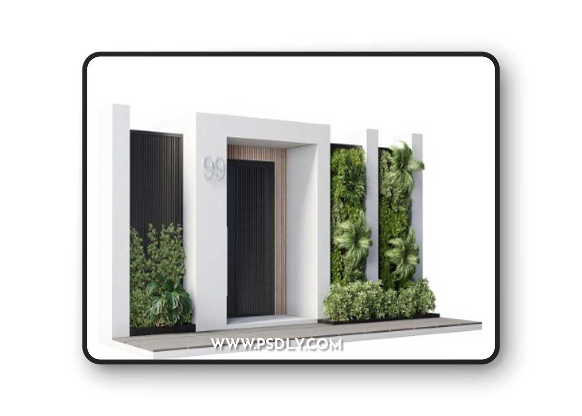 Door outdoor entrance and fence and graden 04