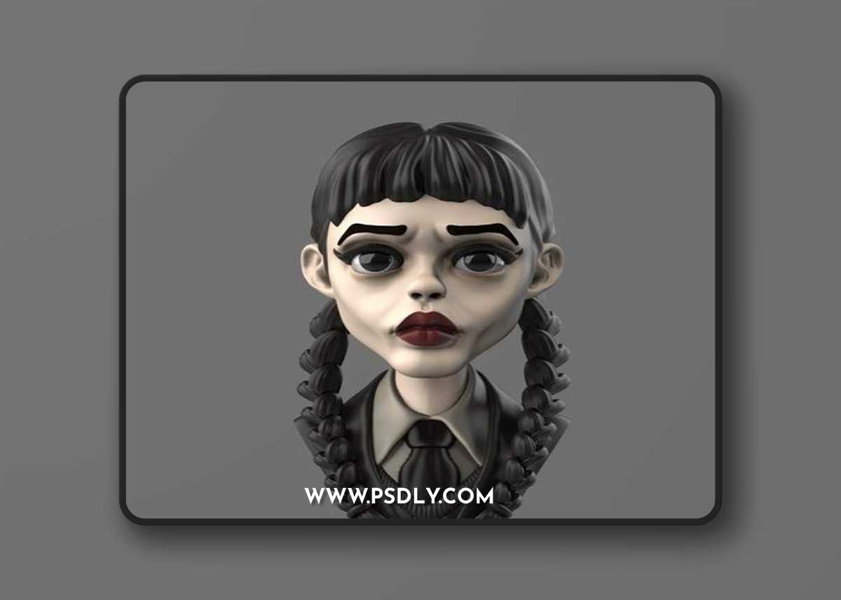 Wednesday Bust with Articulated Pigtails – 3D Print Model