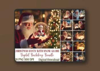 Christmas Santa with Snow Globe Backdrop