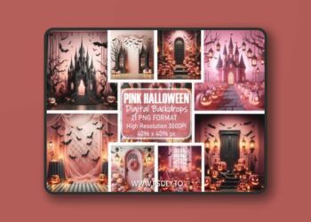 Pink Halloween Digital Backdrop Bundle