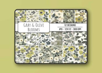 Seamless Gray & Olive Blooms Pattern