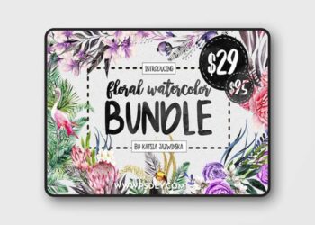 Floral Watercolor Bundle, 210 PNG PSD Elements 1311068
