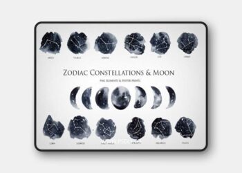 Zodiac Constellations & Moon Clipart 2085931