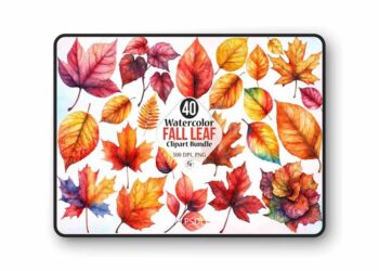 40 Watercolor Fall Leaf Clipart Bundle