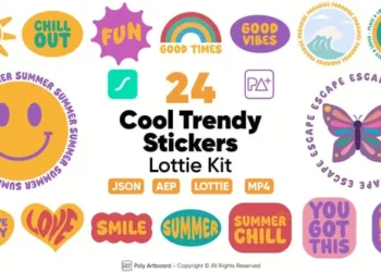 Videohive - Cool Trendy Stickers Lottie Set - 59953561
