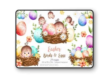 Easter Eggs and Bird Clipart