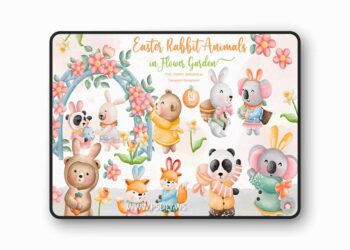 Easter Rabbit Animal in Flower Garden Collection