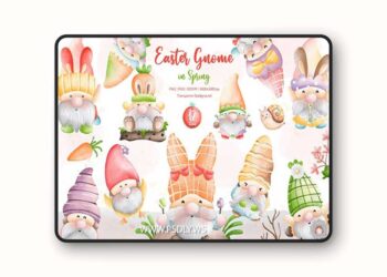 Watercolor Cute Easter Gnome Spring Collection