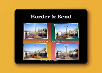 Border Bend Photoshop Actions with Shadows